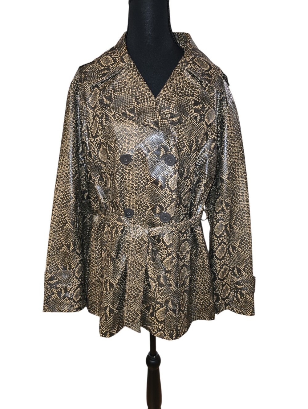 Vintage 1990's Coaco New York Faux Snakeskin Trench Coat S